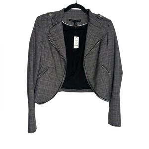 White House Black Market Business Plaid Moto Jacket in Grey w Cabernet Size 2